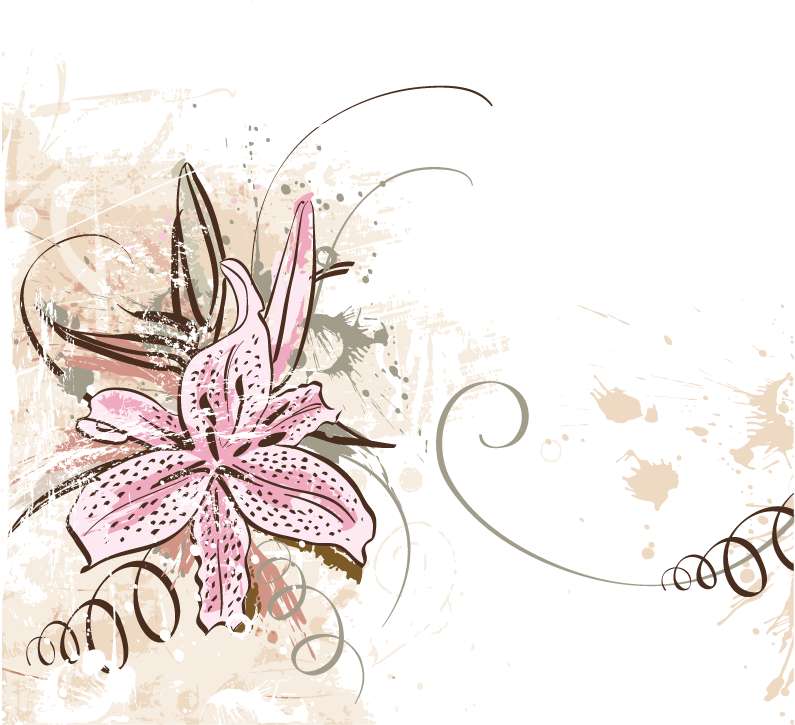 free vector Lily with Grunge Floral Background Vector Graphic